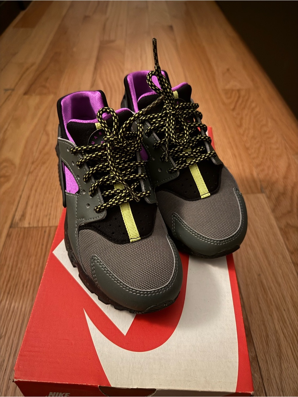 Nike Grey, Purple & Neon Yellow Sneakers